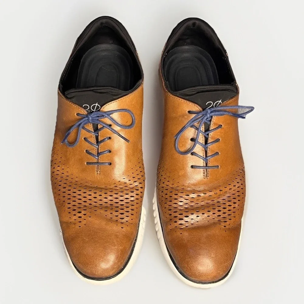 Cole Haan 2.ZEROGRAND Laser Wing Oxford Shoes Men's Size 13 Brown White Navy